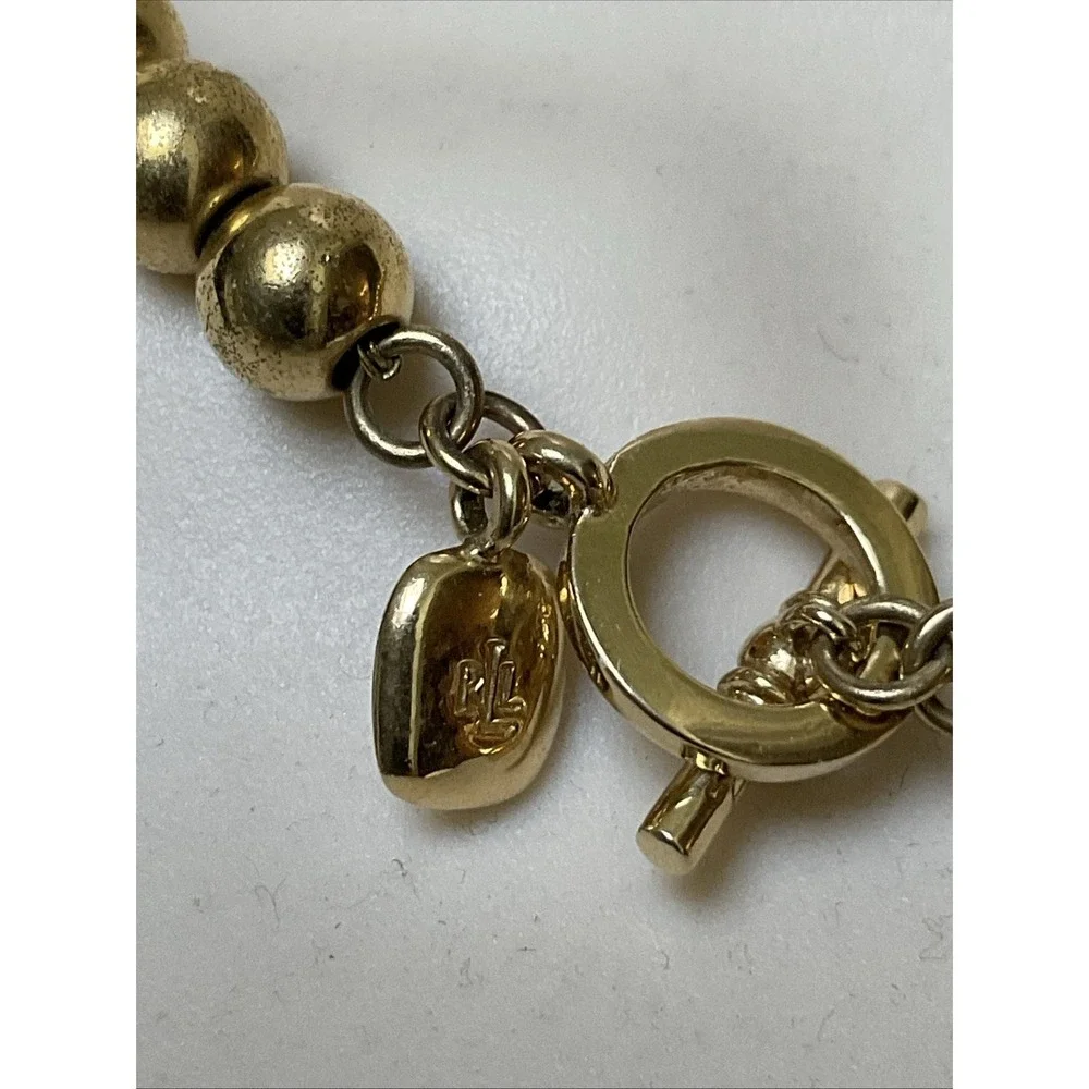 Lauren Ralph Lauren Gold Tone Beaded Chain Link Necklace Signed 16